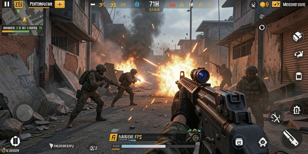 Screenshot menunjukkan aksi menegangkan dalam gameplay FPS.