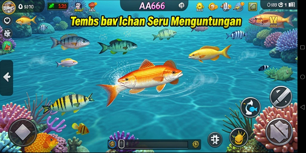 Tampilan gameplay seru Tembak Ikan di AA666 dengan aksi menangkap ikan.