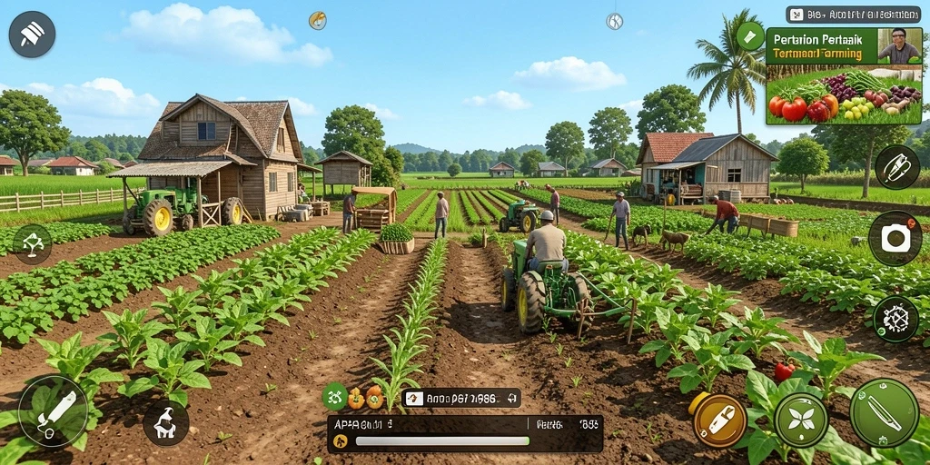 Tangkapan layar dari gameplay AP686 yang menunjukkan aktivitas bertani.