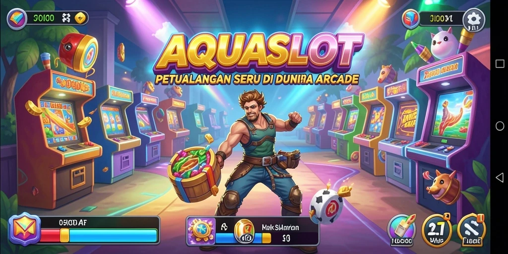 Screenshot menunjukkan aksi seru dalam permainan AQUASLOT dengan karakter yang dinamis.