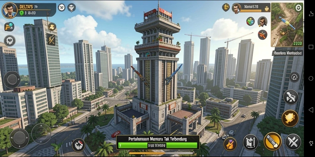 Screenshot gameplay DELTA575 menampilkan pertahanan strategis para pemain.