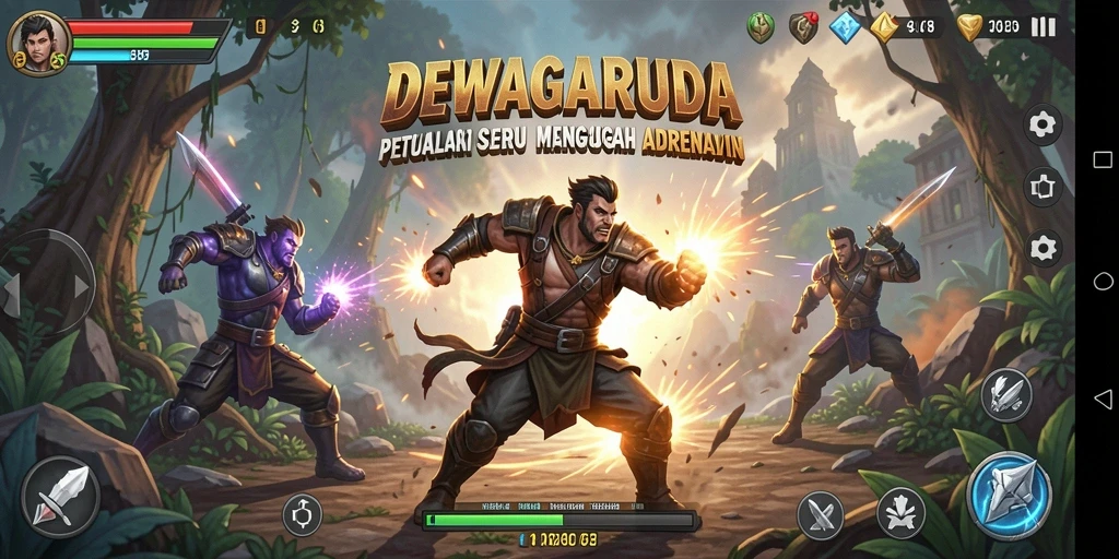 Tampilan gameplay DEWAGARUDA yang mendebarkan dan penuh aksi.