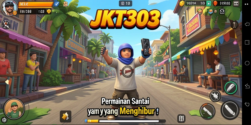 Screenshot gameplay JKT303 menampilkan suasana bermain yang ceria dan interaktif.