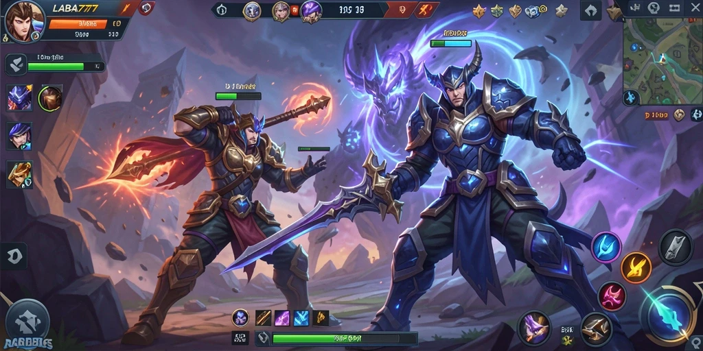 Tangkapan layar LABA777 menampilkan pertarungan intens antara tim di arena MOBA.