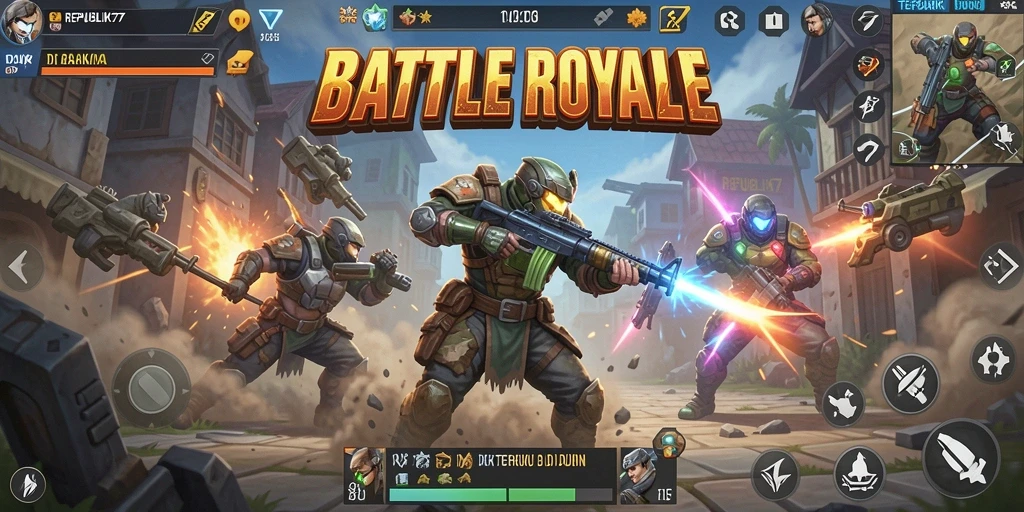 Tampilan gameplay seru dalam pertarungan Battle Royale.